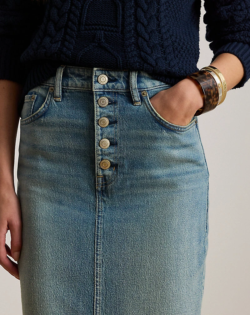 Denim Pencil Midi Skirt