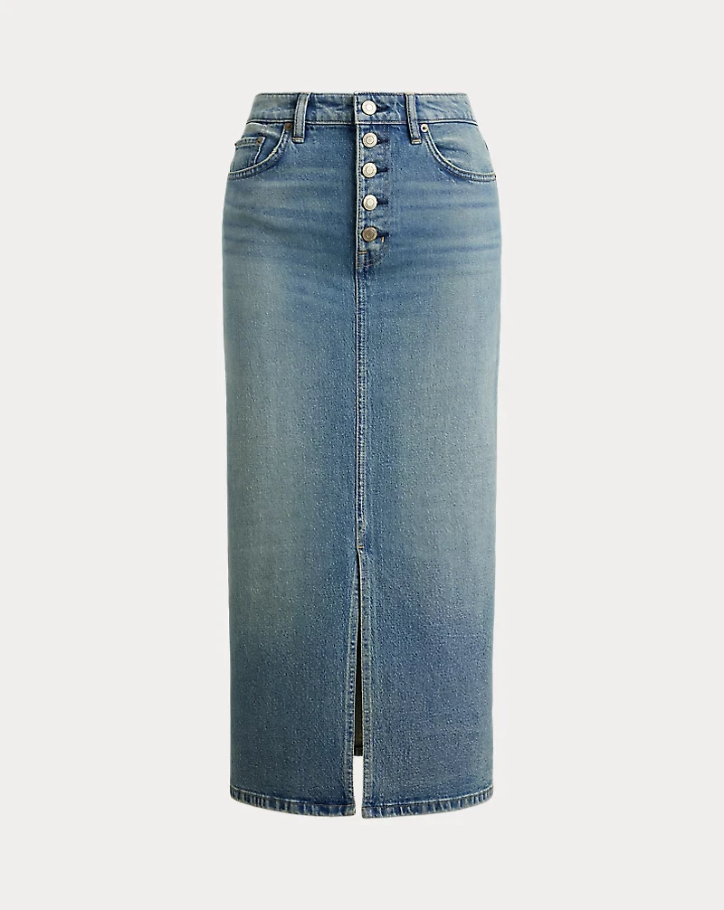 Denim Pencil Midi Skirt