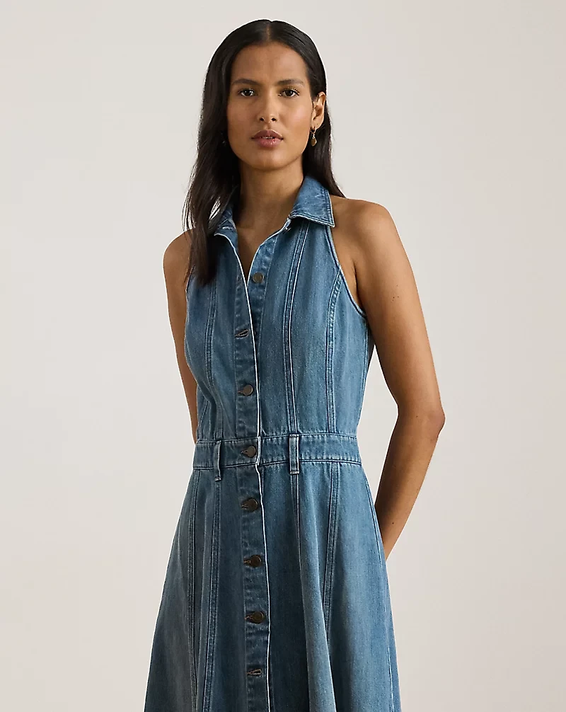 Paneled Denim Sleeveless Shirtdress
