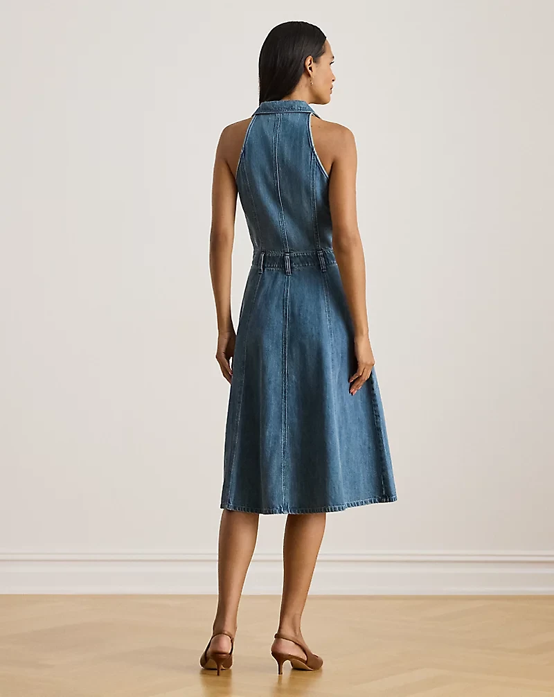 Paneled Denim Sleeveless Shirtdress