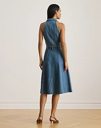 Paneled Denim Sleeveless Shirtdress