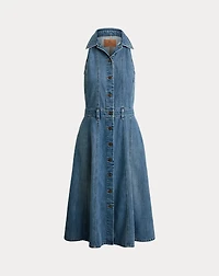 Paneled Denim Sleeveless Shirtdress