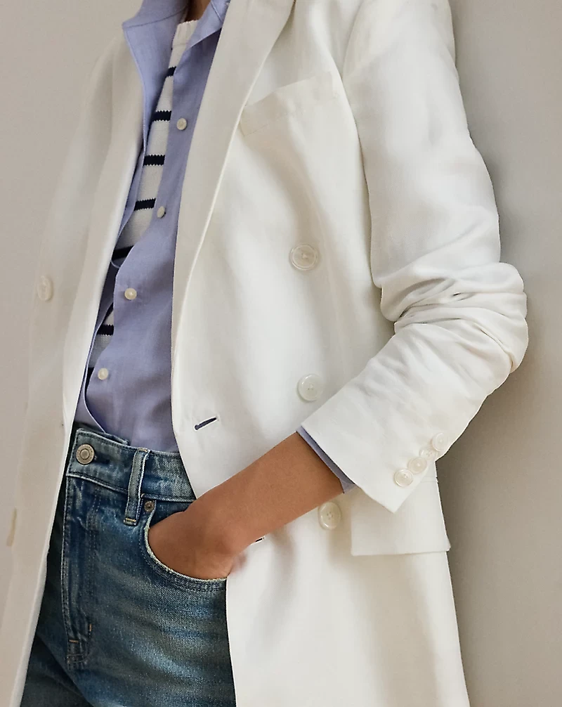 Double-Breasted Linen-Blend Twill Blazer