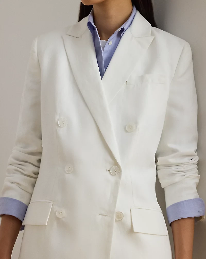 Double-Breasted Linen-Blend Twill Blazer