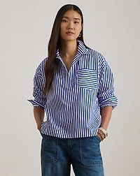 Striped Cotton Broadcloth Cropped Shirt