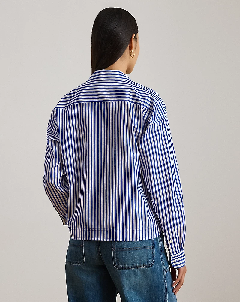 Striped Cotton Broadcloth Cropped Shirt