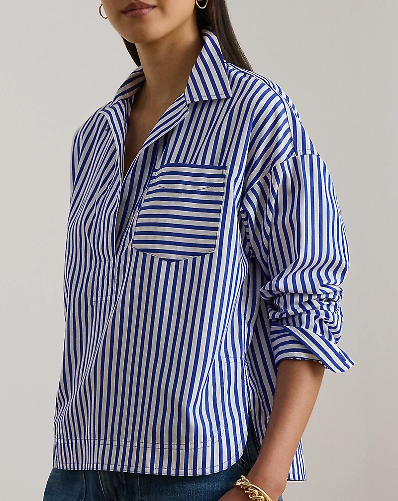 Striped Cotton Broadcloth Cropped Shirt