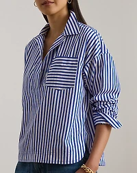 Striped Cotton Broadcloth Cropped Shirt