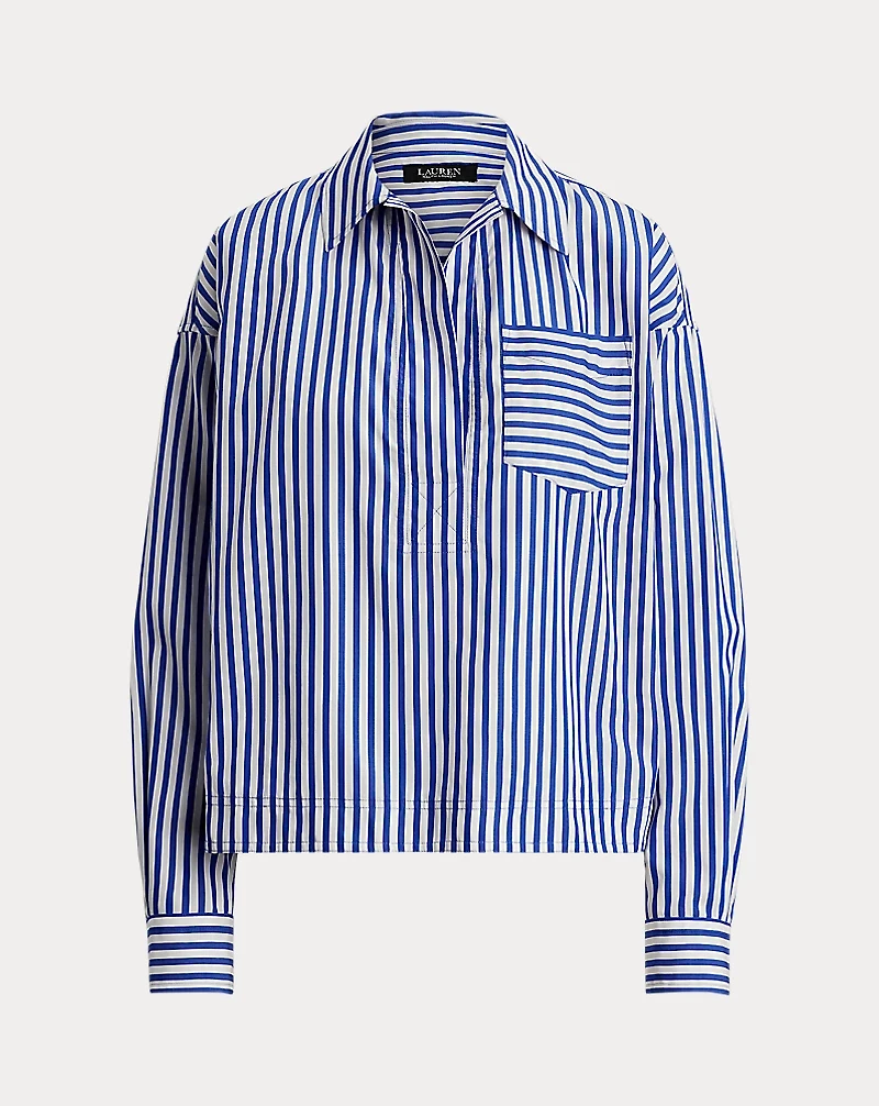 Striped Cotton Broadcloth Cropped Shirt