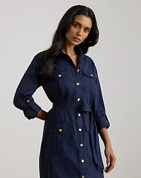 Cotton-Blend Roll-Tab-Sleeve Shirtdress