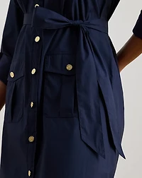 Cotton-Blend Roll-Tab-Sleeve Shirtdress