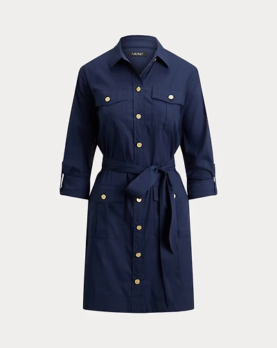 Cotton-Blend Roll-Tab-Sleeve Shirtdress