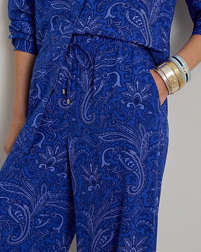 Paisley Crepe Wide-Leg Pant