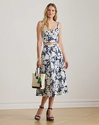 Floral Linen Cropped Bustier Blouse