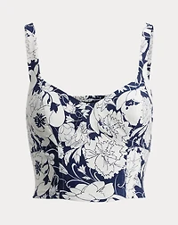 Floral Linen Cropped Bustier Blouse