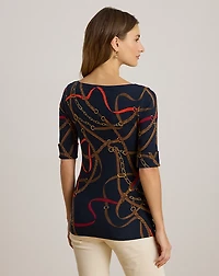 Belting-Print Cotton Boatneck Tee