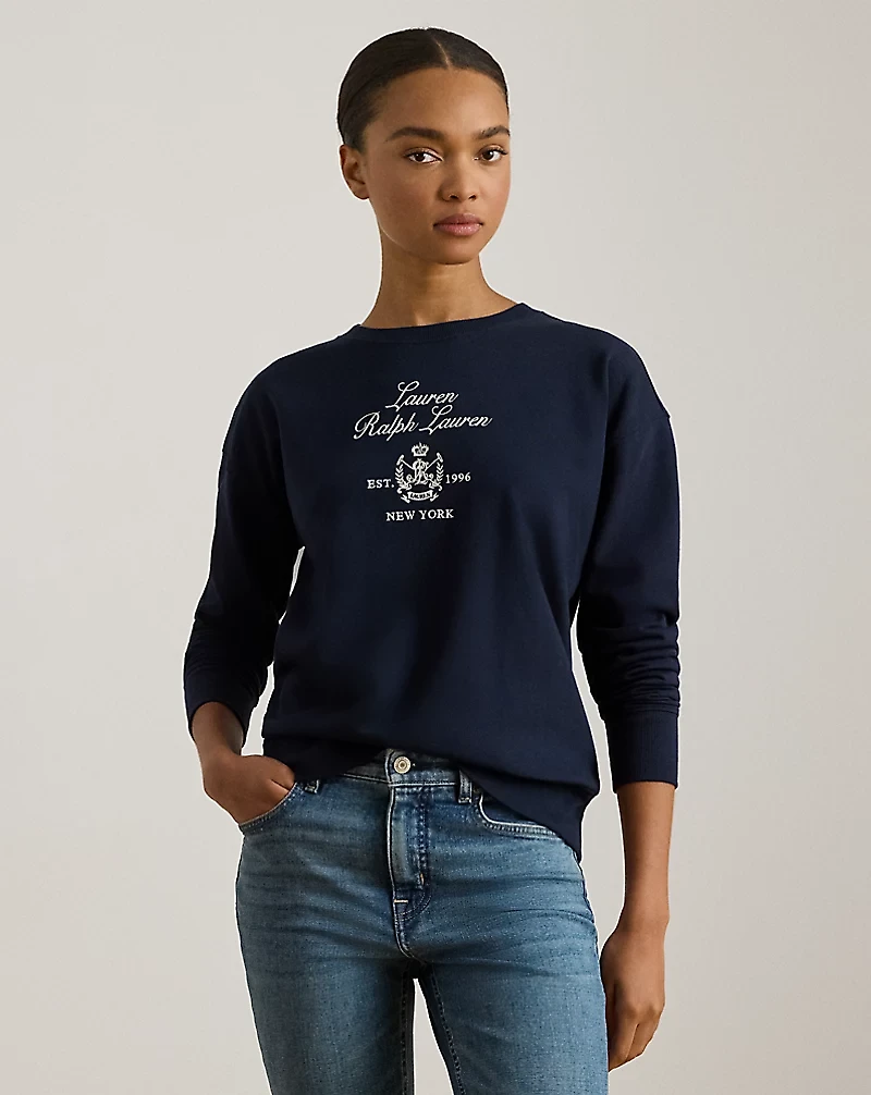 Embroidered-Crest Fleece Pullover