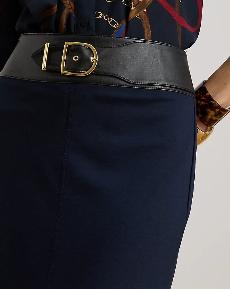 Buckle-Trim Ponte Pencil Midi Skirt