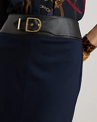 Buckle-Trim Ponte Pencil Midi Skirt