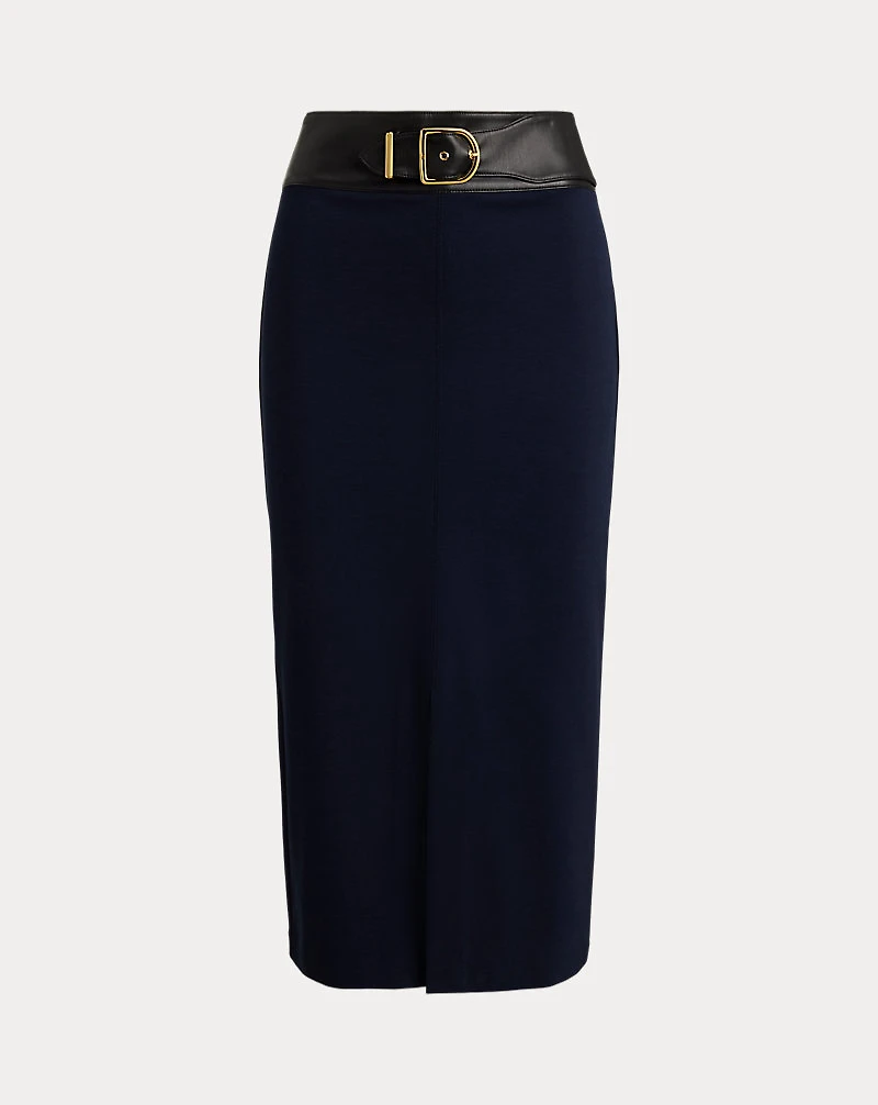 Buckle-Trim Ponte Pencil Midi Skirt