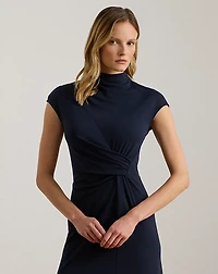 Twist-Front Jersey Mockneck Dress