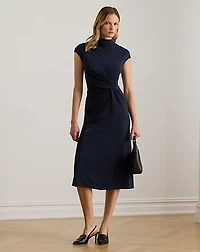Twist-Front Jersey Mockneck Dress