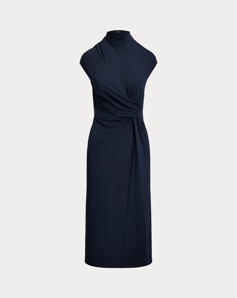 Twist-Front Jersey Mockneck Dress