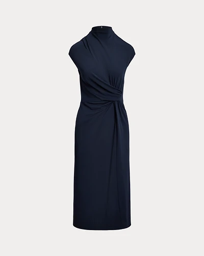 Twist-Front Jersey Mockneck Dress