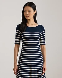 Striped Cotton Rib-Knit Midi Dress