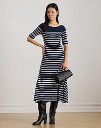 Striped Cotton Rib-Knit Midi Dress