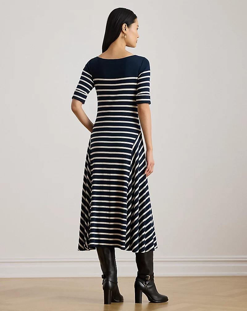 Striped Cotton Rib-Knit Midi Dress