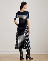 Striped Cotton Rib-Knit Midi Dress