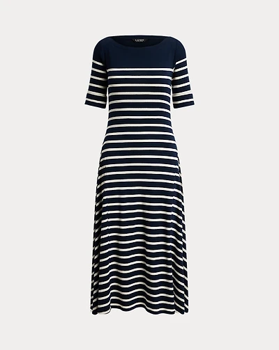 Striped Cotton Rib-Knit Midi Dress