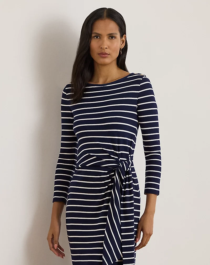 Striped Tie-Front Cotton-Blend Dress