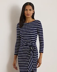 Striped Tie-Front Cotton-Blend Dress