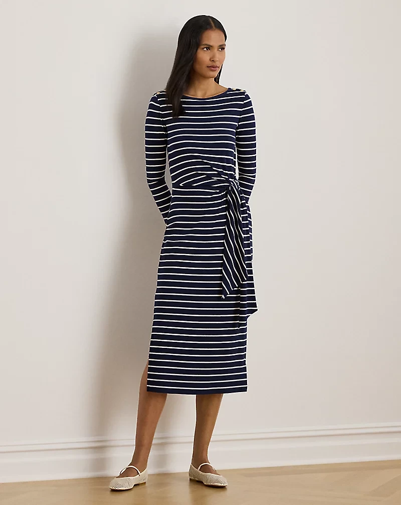 Striped Tie-Front Cotton-Blend Dress