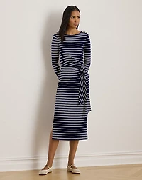 Striped Tie-Front Cotton-Blend Dress
