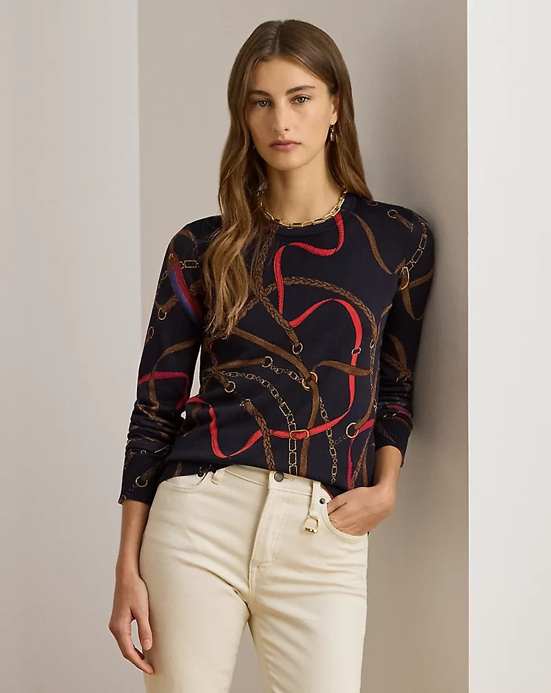 Belting-Print Cotton-Blend Sweater