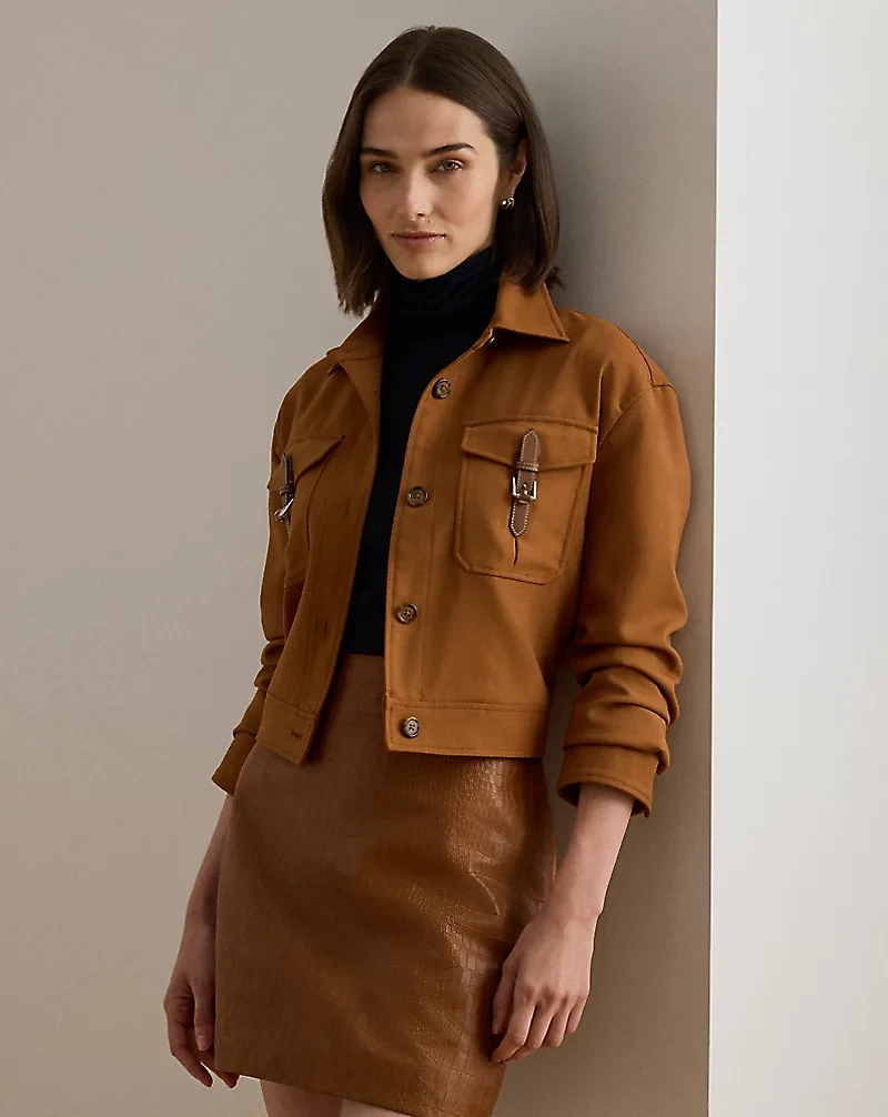Buckle-Trim Serge Cropped Jacket