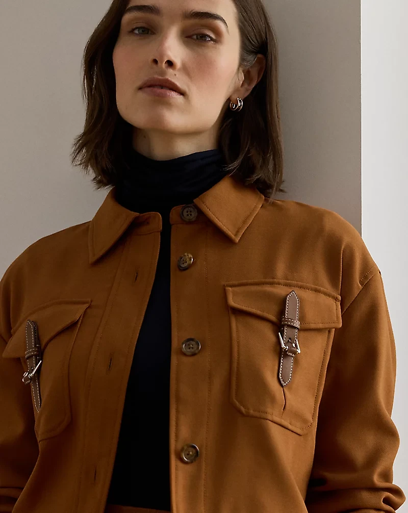 Buckle-Trim Serge Cropped Jacket