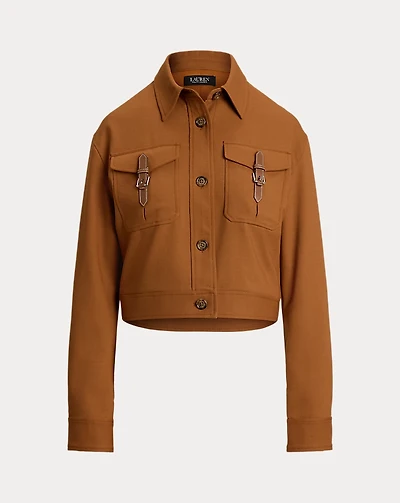 Buckle-Trim Serge Cropped Jacket