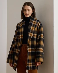 Plaid Wool-Blend Shawl-Collar Wrap Coat