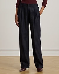 Striped Pleated Wool-Blend Twill Pant
