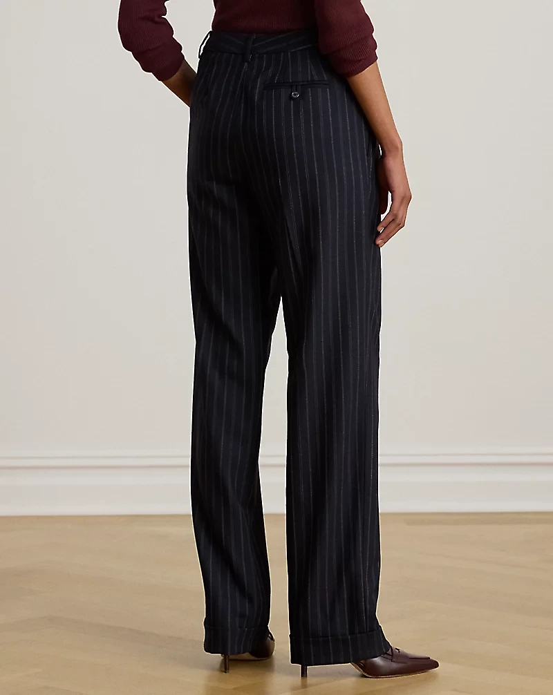 Striped Pleated Wool-Blend Twill Pant