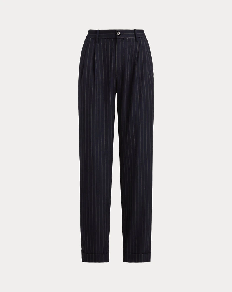 Striped Pleated Wool-Blend Twill Pant