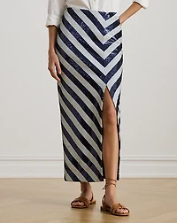 Striped Sequined Pencil Midi Skirt