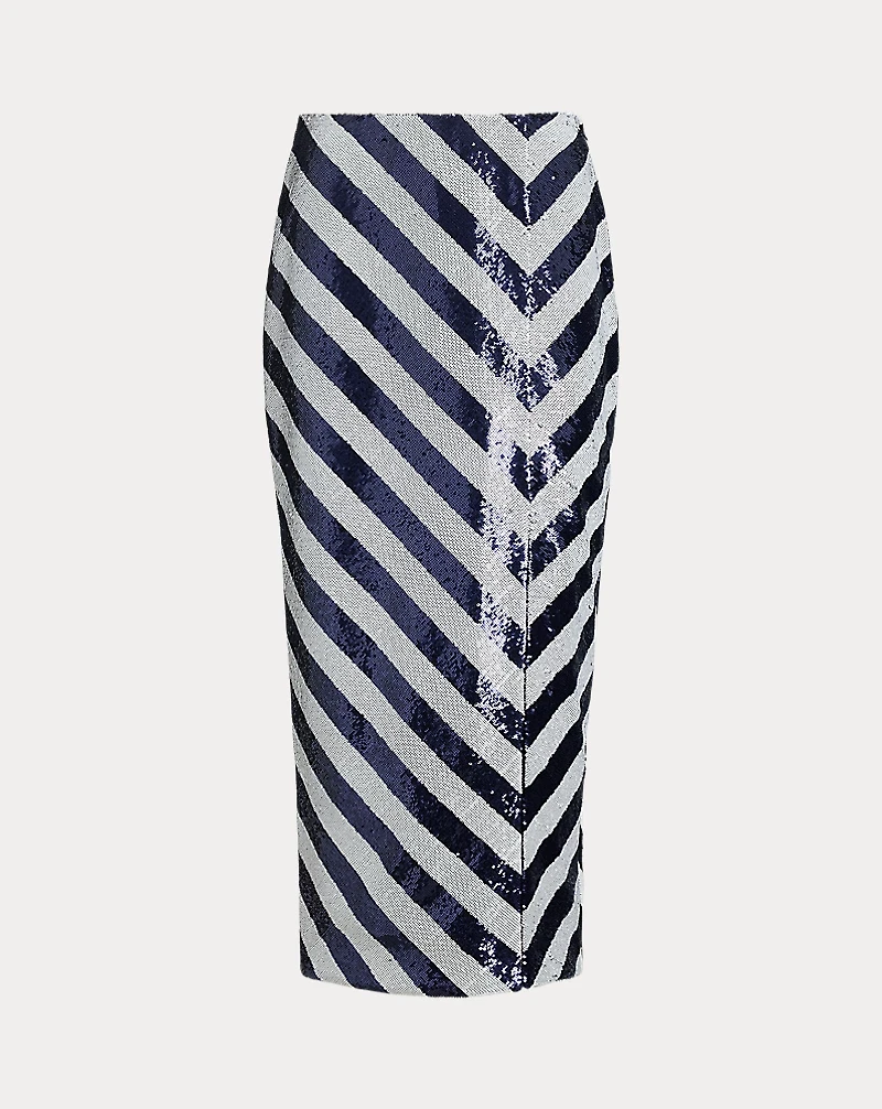Striped Sequined Pencil Midi Skirt