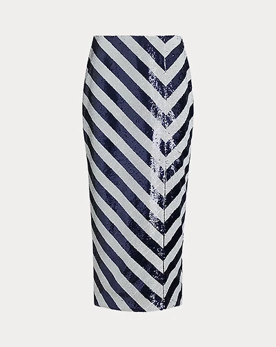 Striped Sequined Pencil Midi Skirt