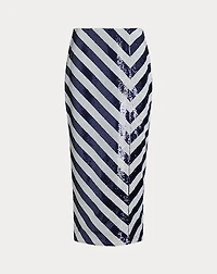 Striped Sequined Pencil Midi Skirt