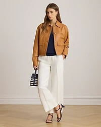 Linen-Blend Twill Wide-Leg Cropped Pant